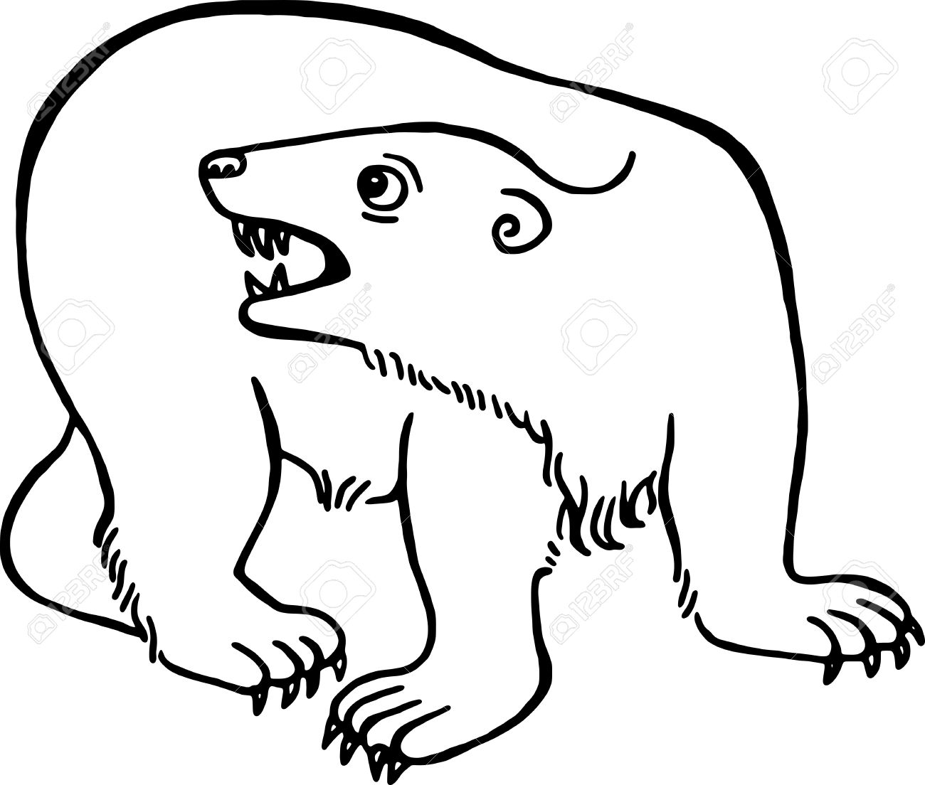 1300x1104 Simple Black And White Line Drawing Of A Polar Bear. Stock Photo