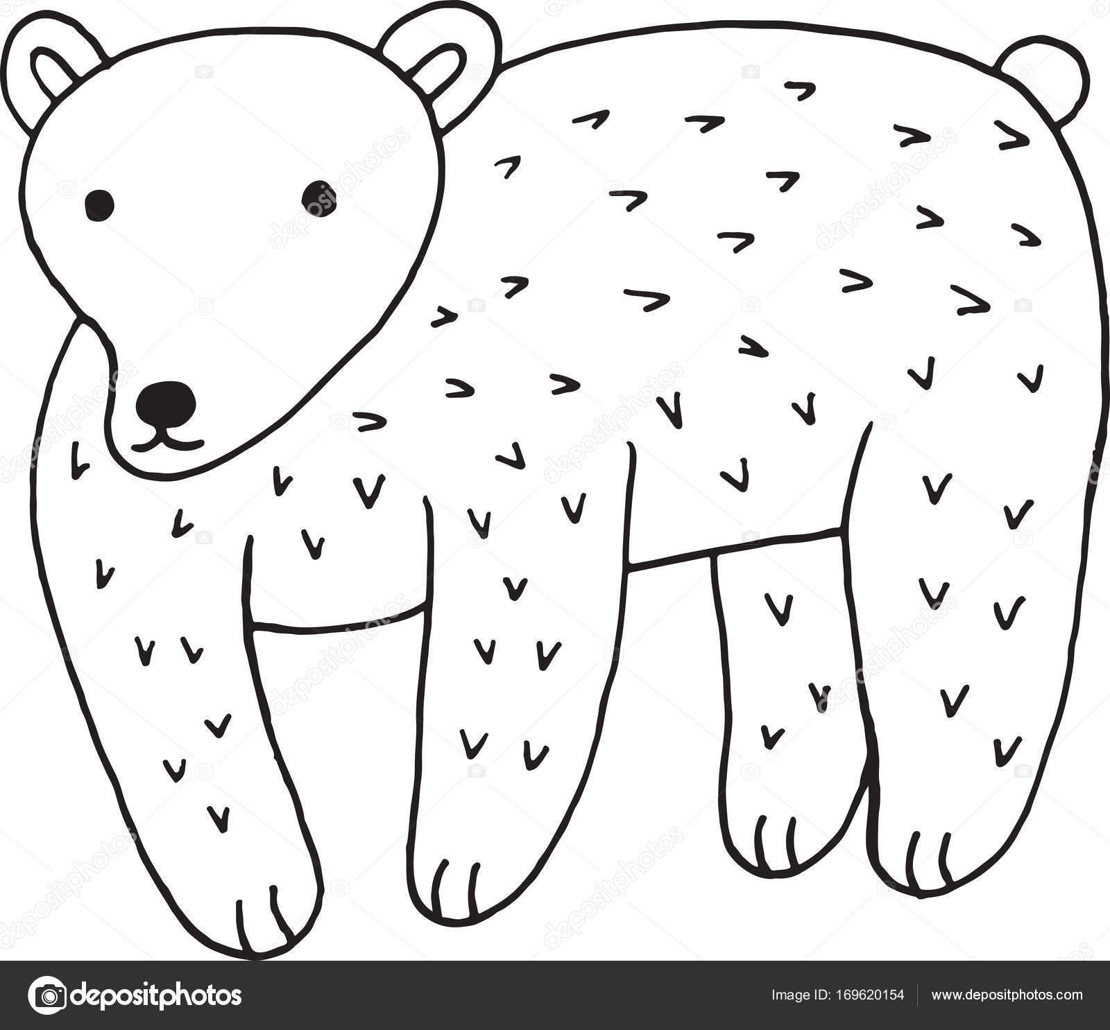 1600x1486 Forest Animal Bear Doodle Cartoon Simple Illustration. Kids Draw