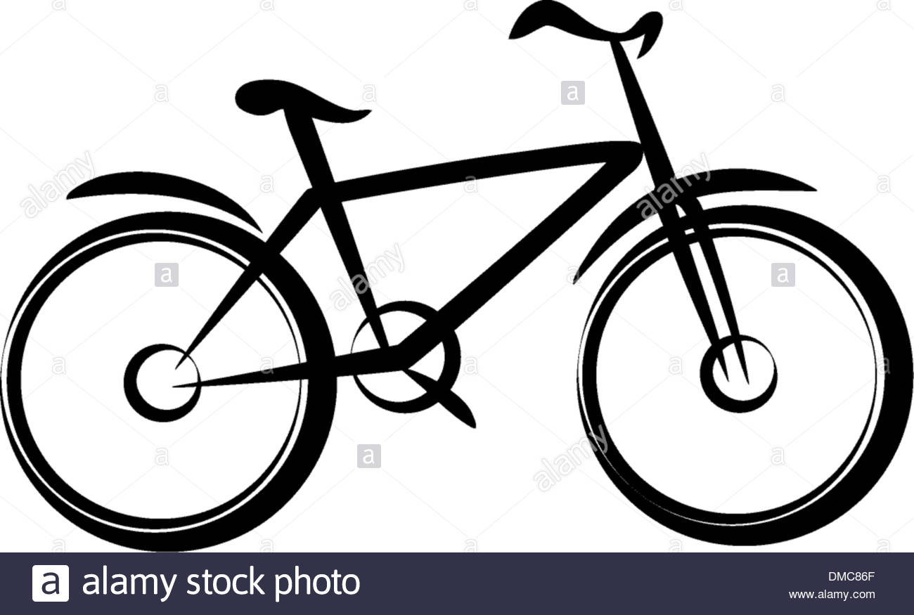 1300x875 Mountain Bike, Bicycle Silhouette In Simple Black Lines Stock