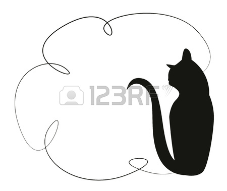 450x379 Simple Frame With A Black Cat. Silhouette Of A Cat Sitting