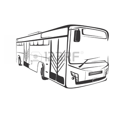 450x450 American Typical Country Passenger Bus. Black And White Silhouette