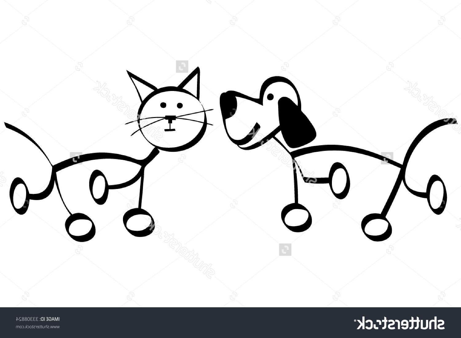 1500x1100 Stock Vector Simple Outline Drawing Of Dog And Cat Illustration