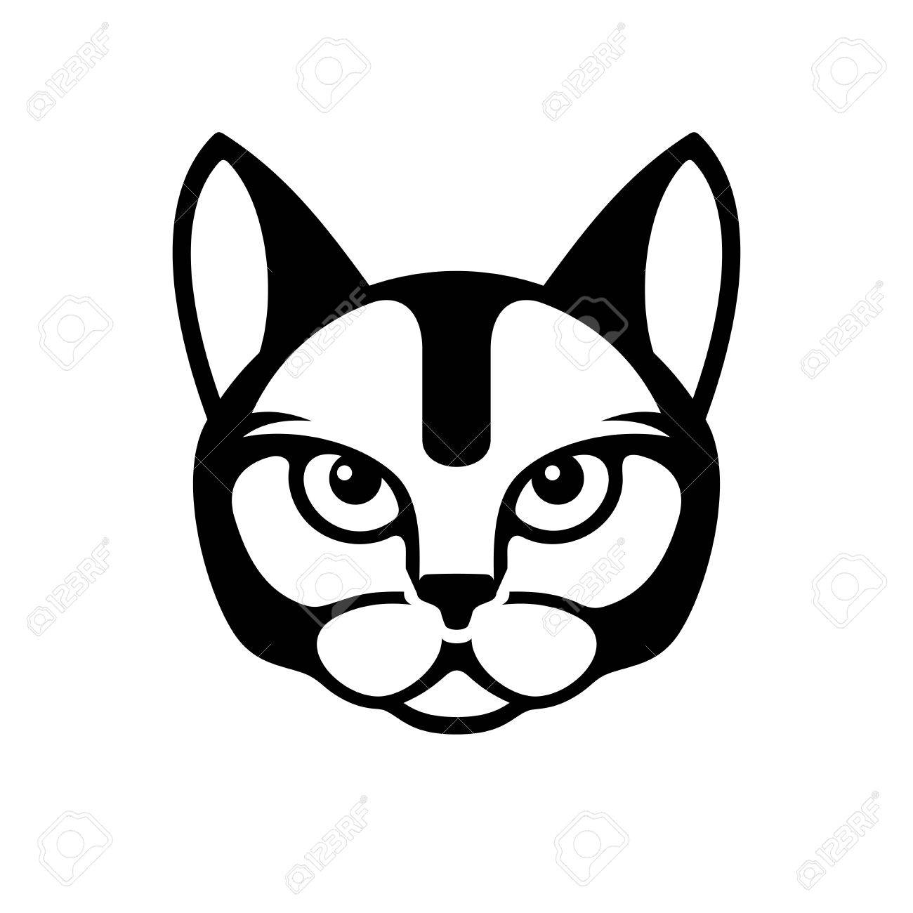 1300x1300 Black Cat Face Icon On White Background. Illustration Royalty Free