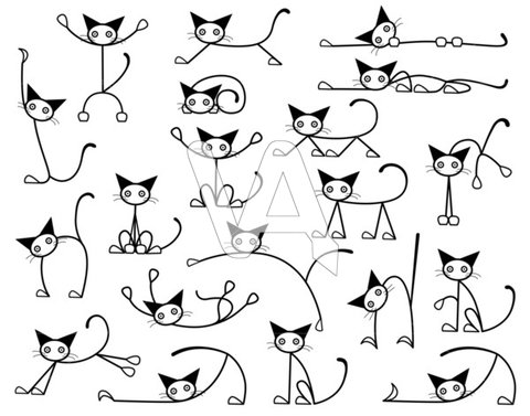 480x377 Collection Of Editable Vector Cat Sketches In Various Positions