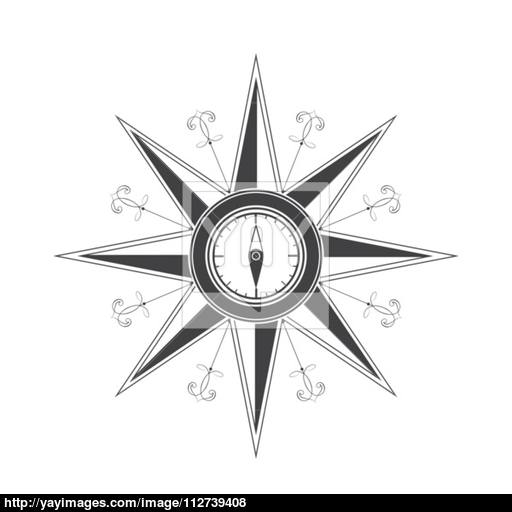 512x512 Simple Compass Rose (Wind Rose) In The Style Of Historical Maps