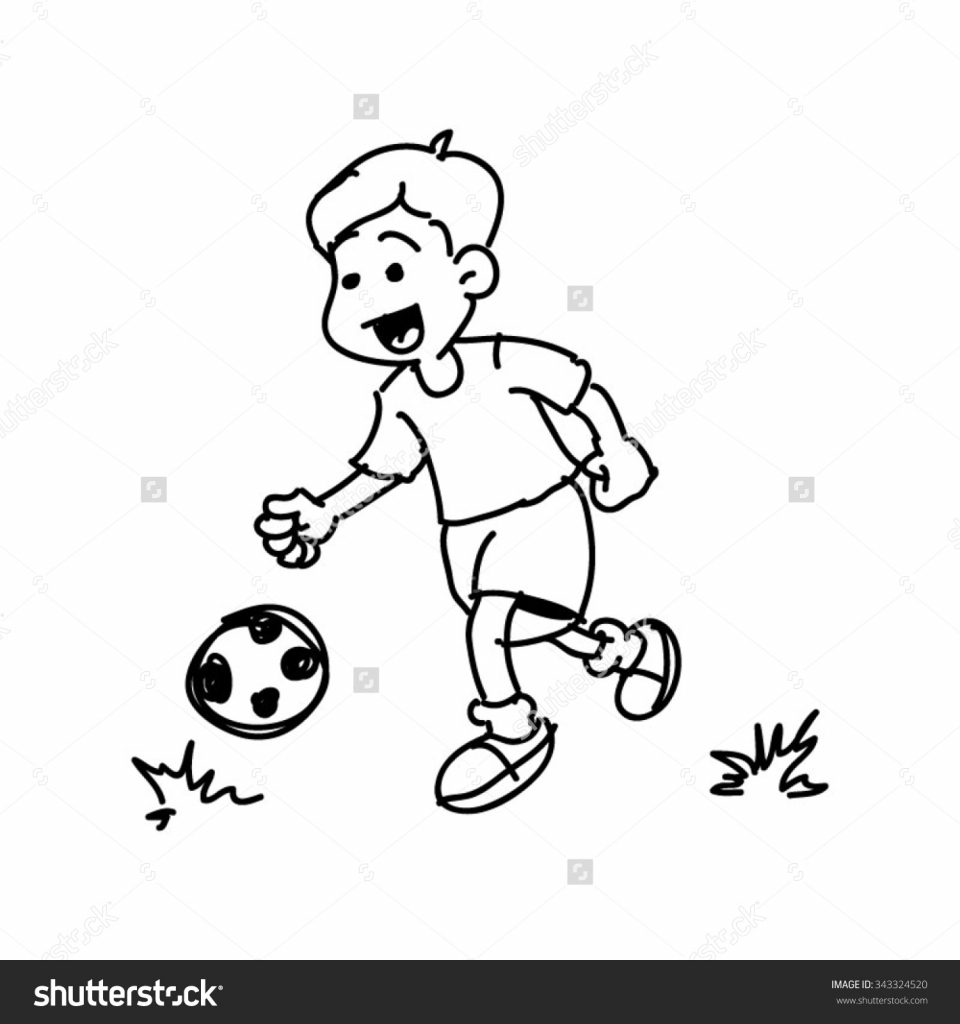 960x1024 Little Boy Playing Football Drawing