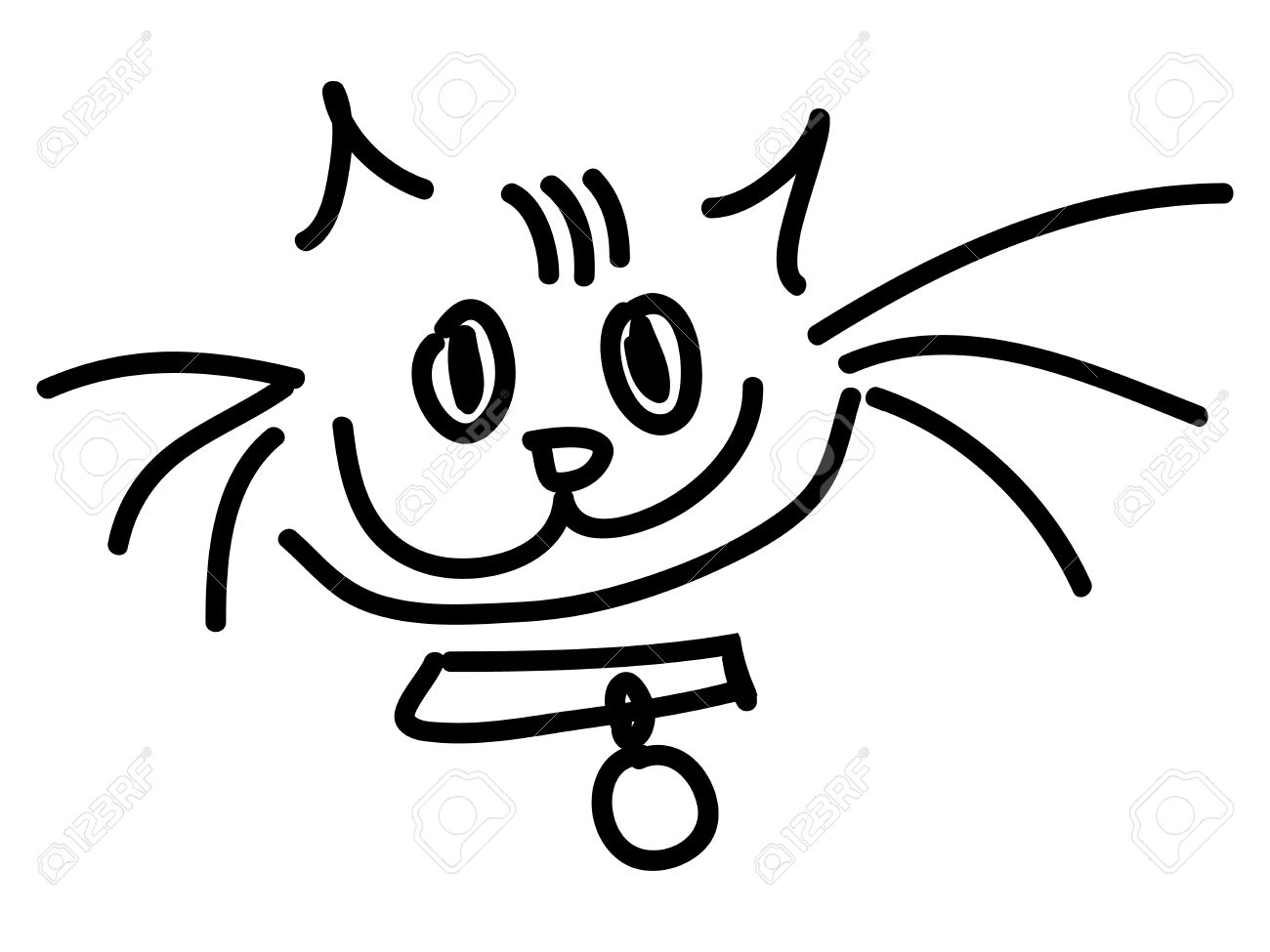 1300x975 Simple Handwritten Sketch Of Cat Head With Collar Royalty Free