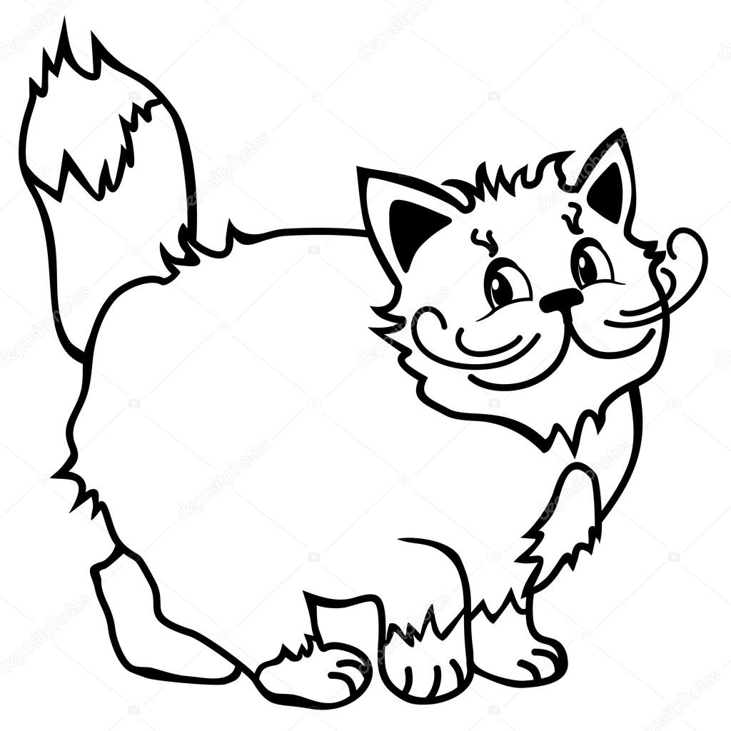 1024x1024 Cute Cat. Simple Line Drawing. Smiling Cat. Cartoon Stock Vector