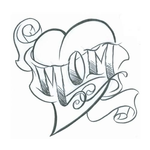 500x500 Simple Sketch Of Love Heart Mom Text Tattoo