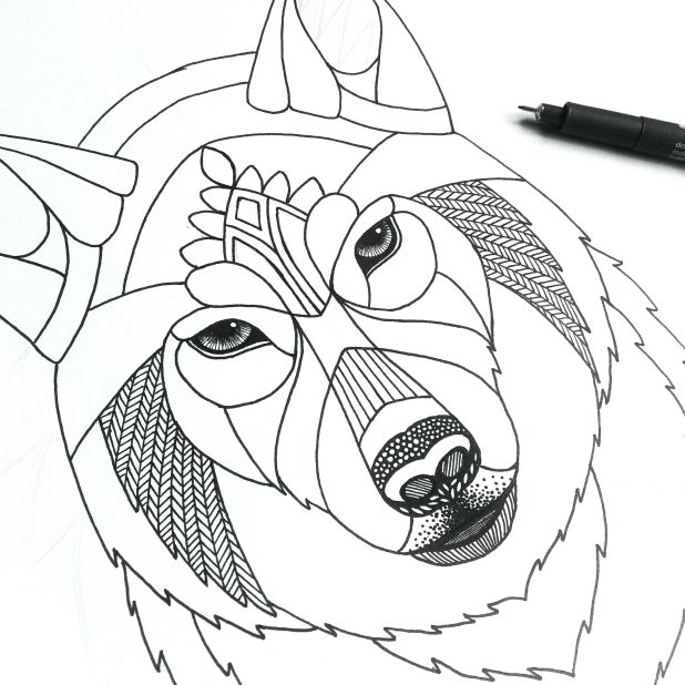 618x618 Wolf Girl Outline By Winged Drawing Face Pup Simple Wolf Outline