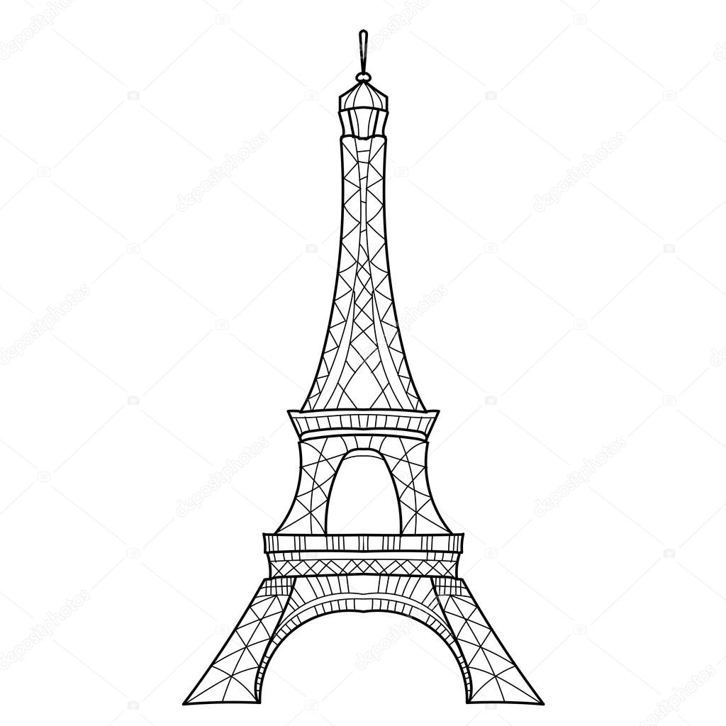 1024x1024 Doodle Eiffel Tower. Hand Drawn Vector Sketch. Stock Vector