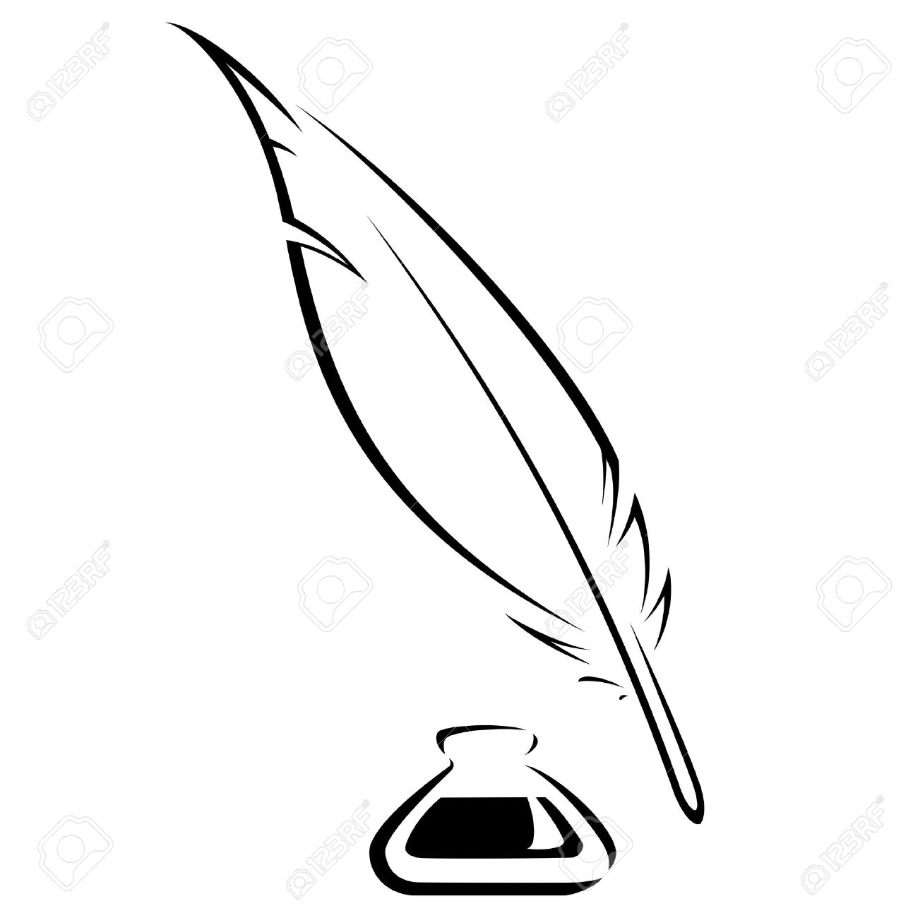 1293x1300 Simple Quill And Inkwell Black Vector Image Stock Photo, Picture