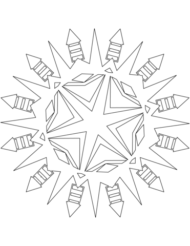 371x480 Snowflake With Firework Rocket Pattern Coloring Page Free