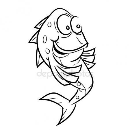 450x450 Line Drawing Of Smile Fish Cartoon Simple Line Vector Stock