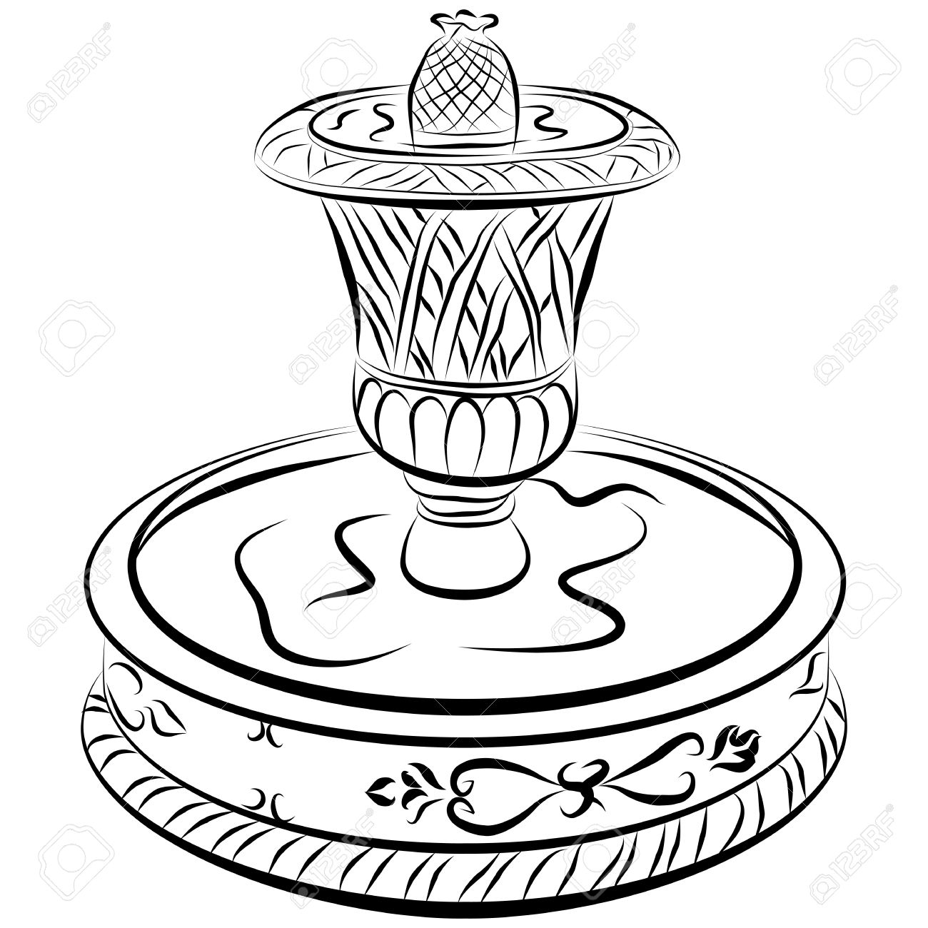 1300x1300 Water Fountain Drawing Drawing A Simple Garden Fountain How