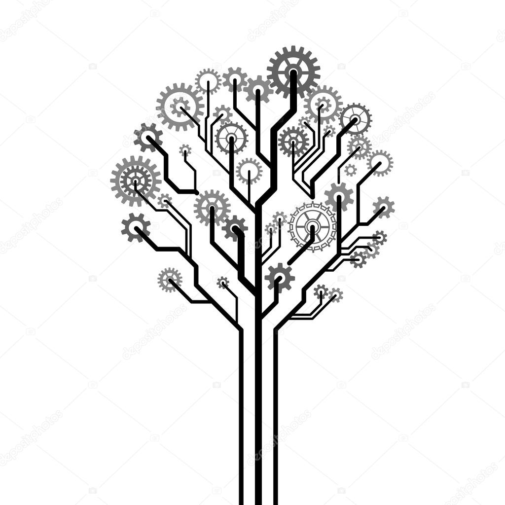 1024x1024 Tree Made Of Gear Wheels. A Vector Illustration Stock Vector