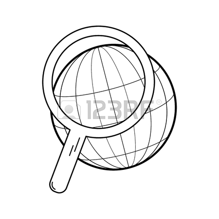 450x450 Modern Thin Line Icon. Globe Under A Magnifying Glass. Search