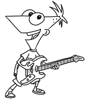 300x351 How To Draw Phineas Playing Guitar From Phineas And Ferb For Kids