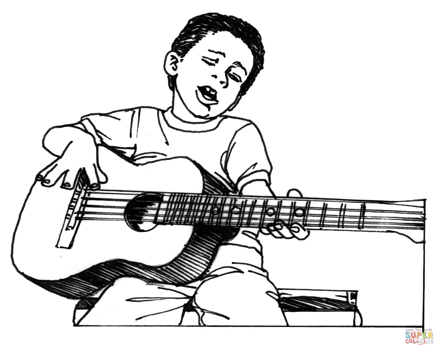 1500x1195 Man Playing Guitar Drawing Boy Plays Guitar Coloring Page Free