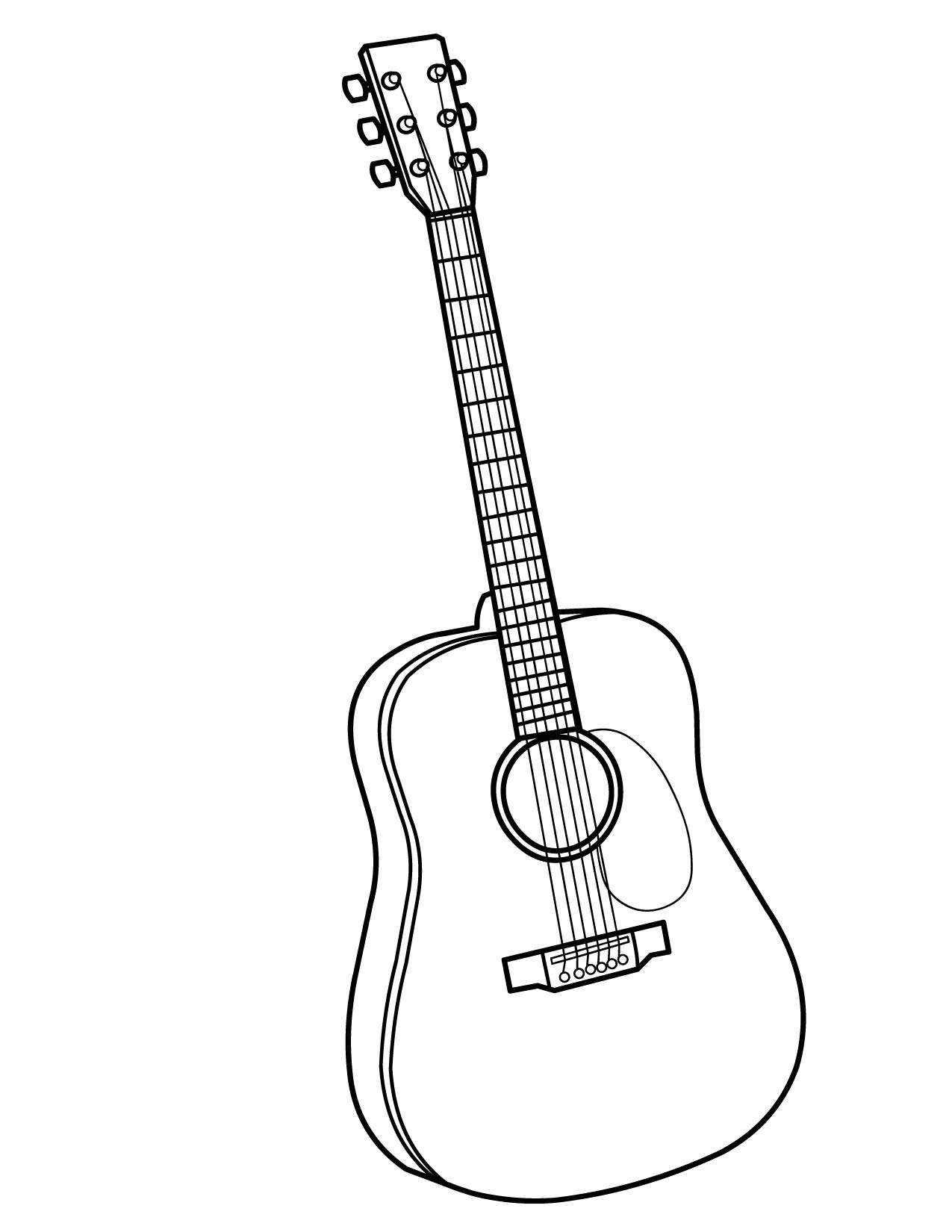 1275x1650 Simple Acoustic Guitar Coloring Page Best Pages Printable Free