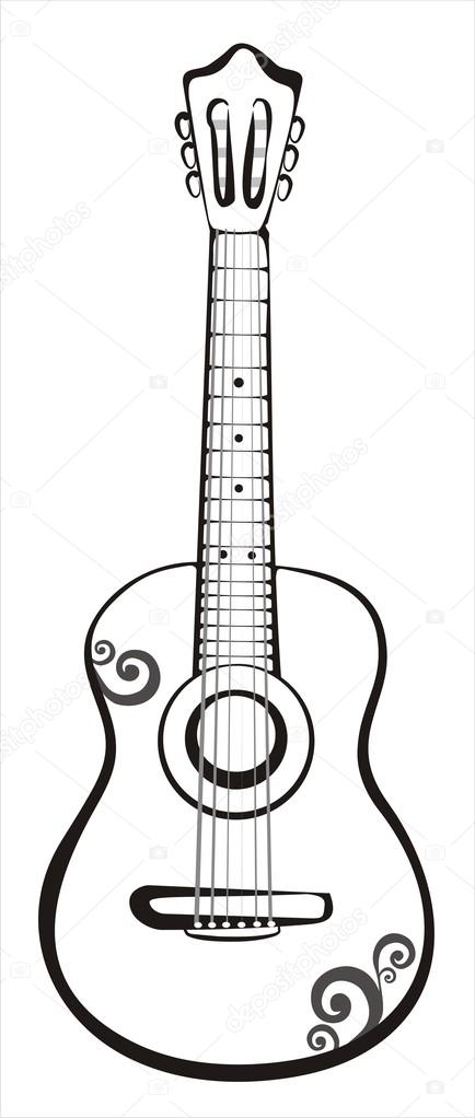434x1022 Classic Guitar Sketch Stock Vector Baldyrgan