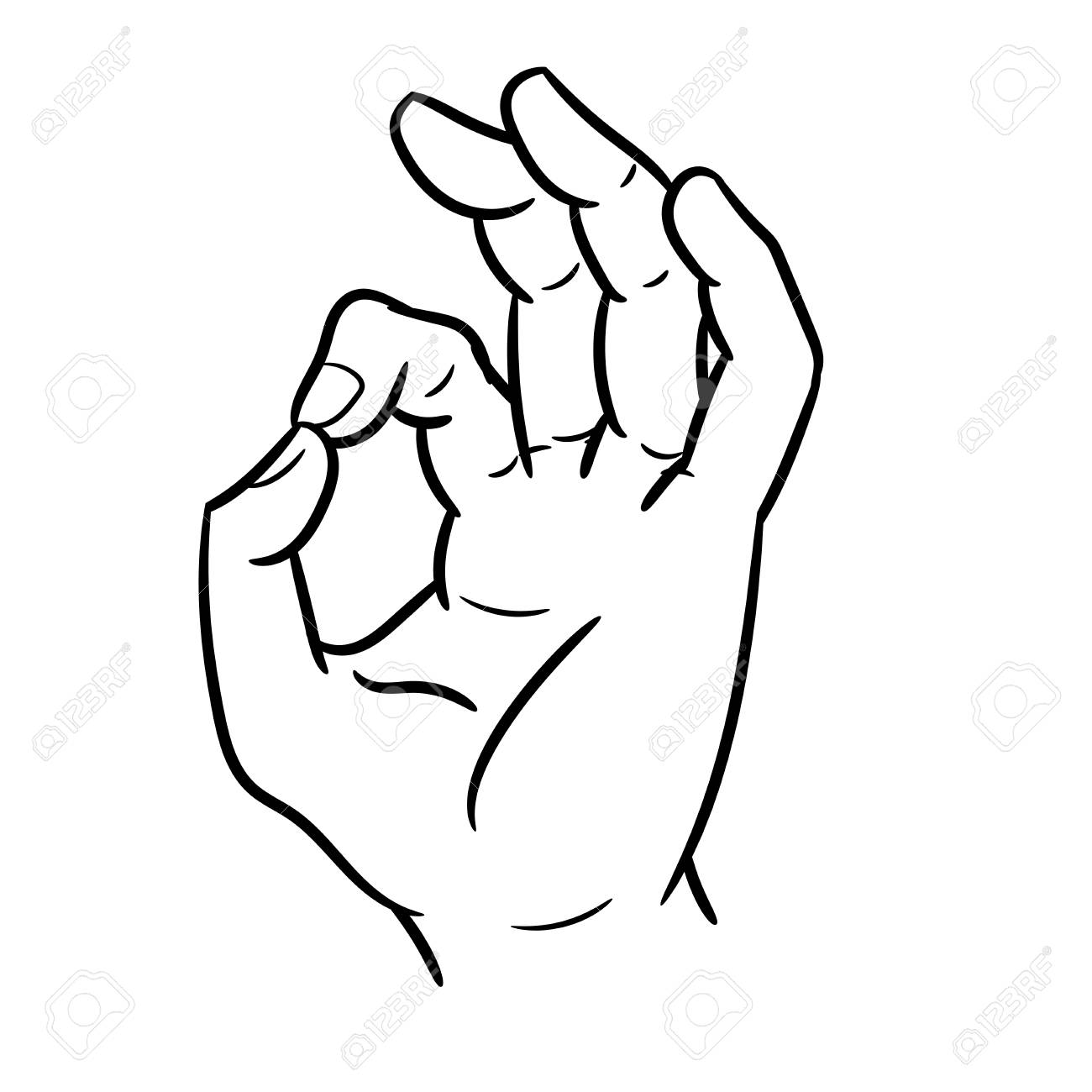 1300x1300 Hand Drawn Sketch Of Hand Gesture Okey, Black And White Simple