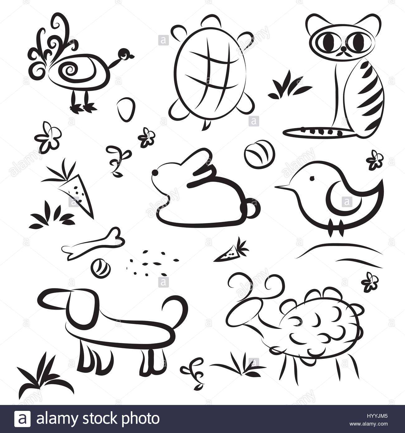 1300x1390 Set Of Simple Hand Drawn Sketches Of Pets Stock Vector Art