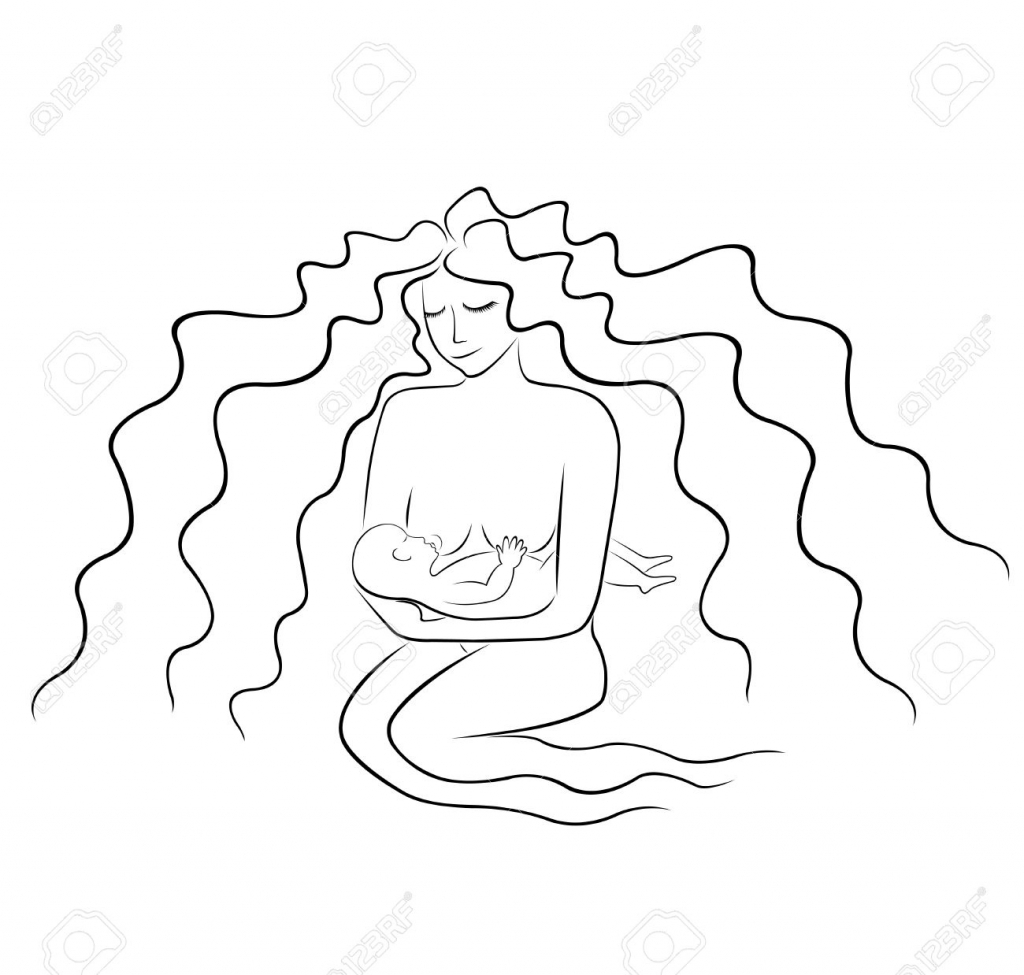 1024x975 Simple Baby Drawing Woman Breast Feeding A Ba Simple Line Hand