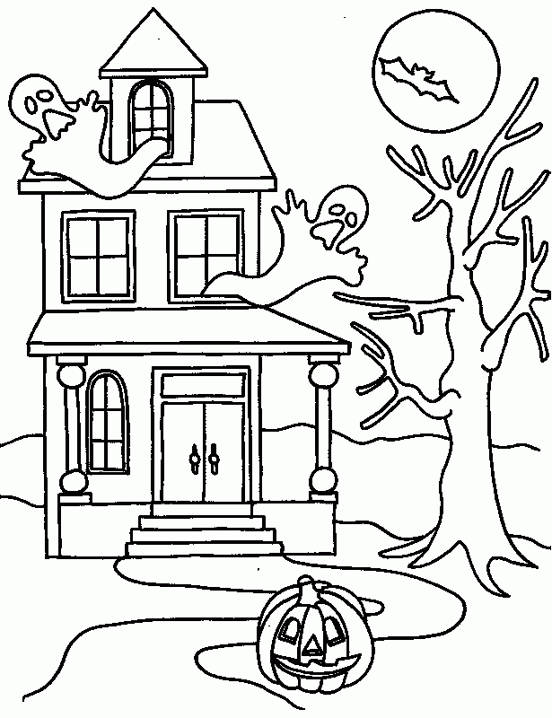 615x800 Halloween Coloring Pages Haunted House