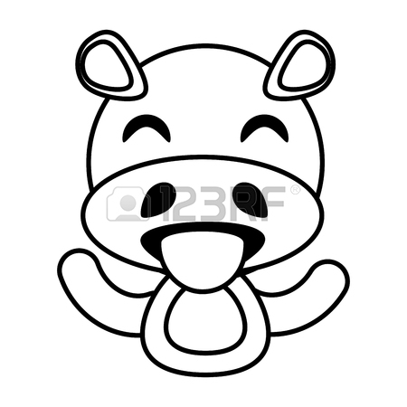 450x450 Drawing Hippo Kawaii Face Animal Vector Illustration Eps 10