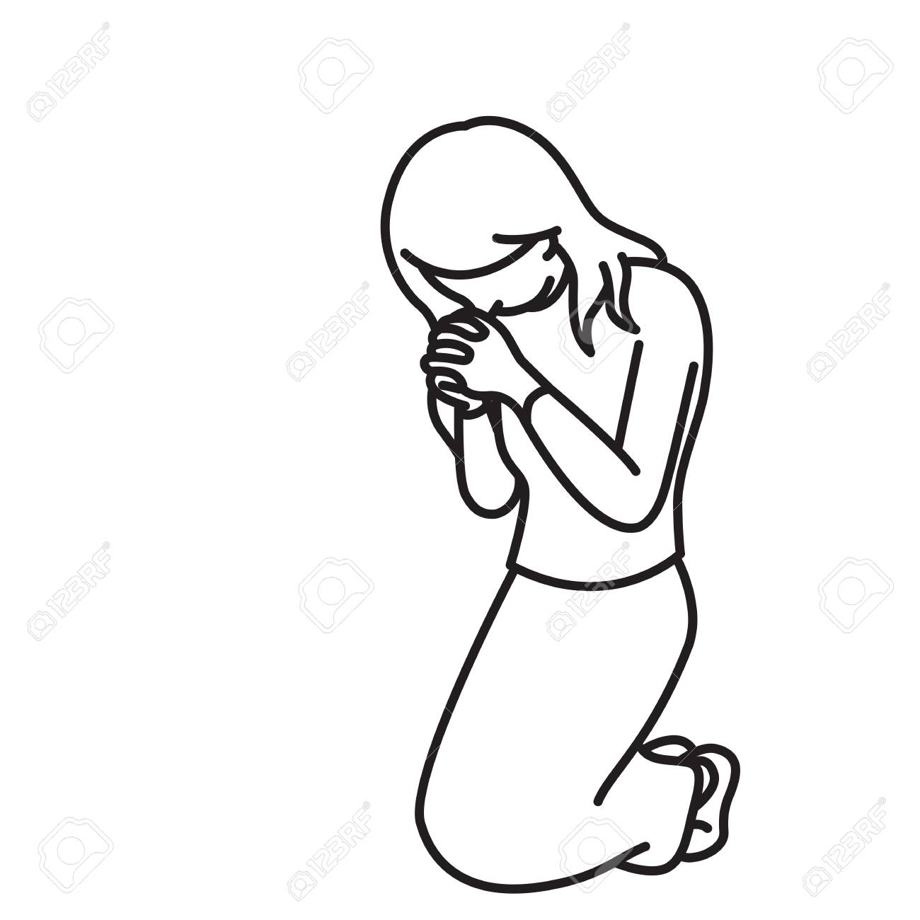 1300x1300 Vector Illustration Full Length Character Of Woman, Kneeling