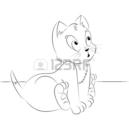 450x450 Happy Cute Outline Surprised Kitten. Simple Cartoon Style. Page