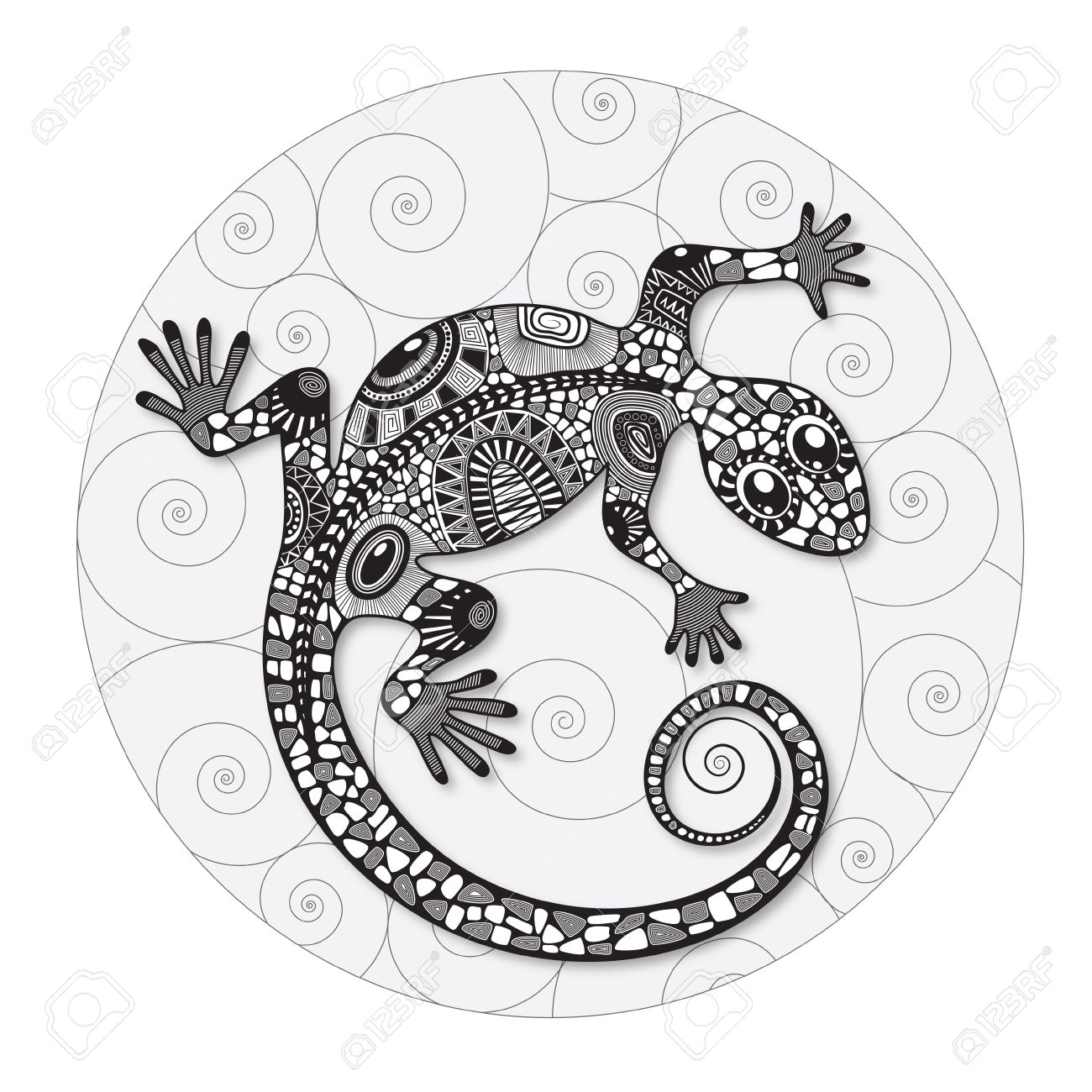 1300x1300 Stylized Drawing Of A Lizard. Lizard Silhouette Covered Various