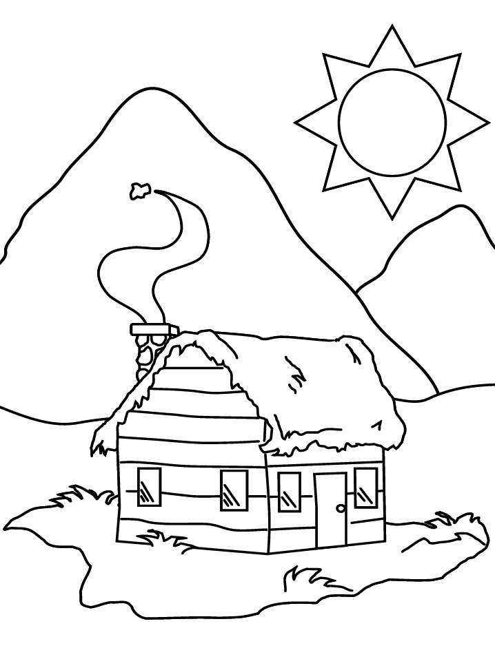 718x957 Cabin Colouring Pages