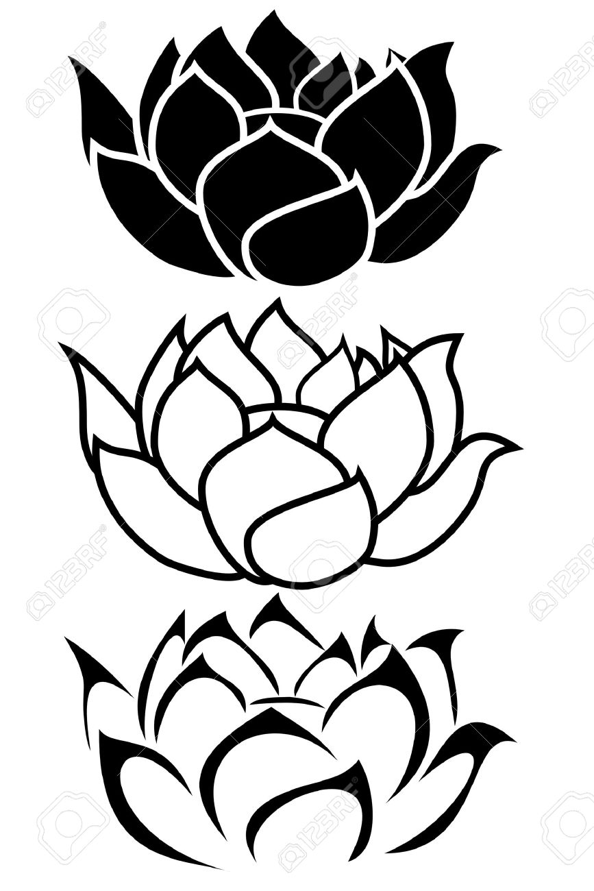 867x1300 A Lotus Flower Tribal Tattoo Set Royalty Free Cliparts, Vectors