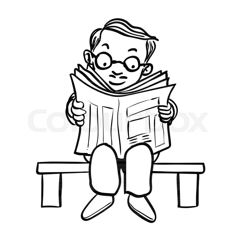 800x800 Hand Drawing Of Cartoon Man Wear Glasses Read News Paper On Bench