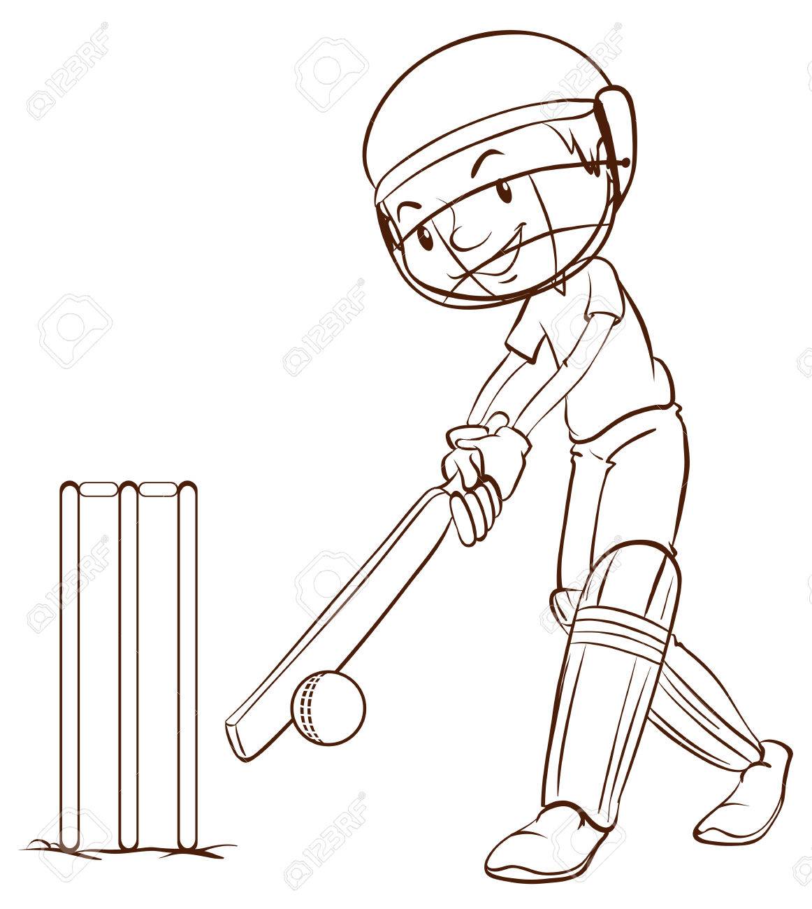 1162x1300 Illustration Of Simple Sketch Of Man Playing Cricket On