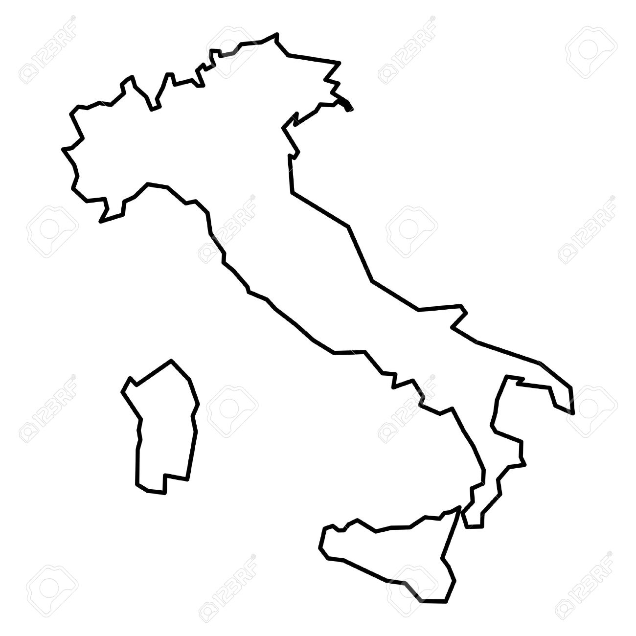 1300x1300 Simple Contour Map Of Italy. Black Outline Map Isolated On White