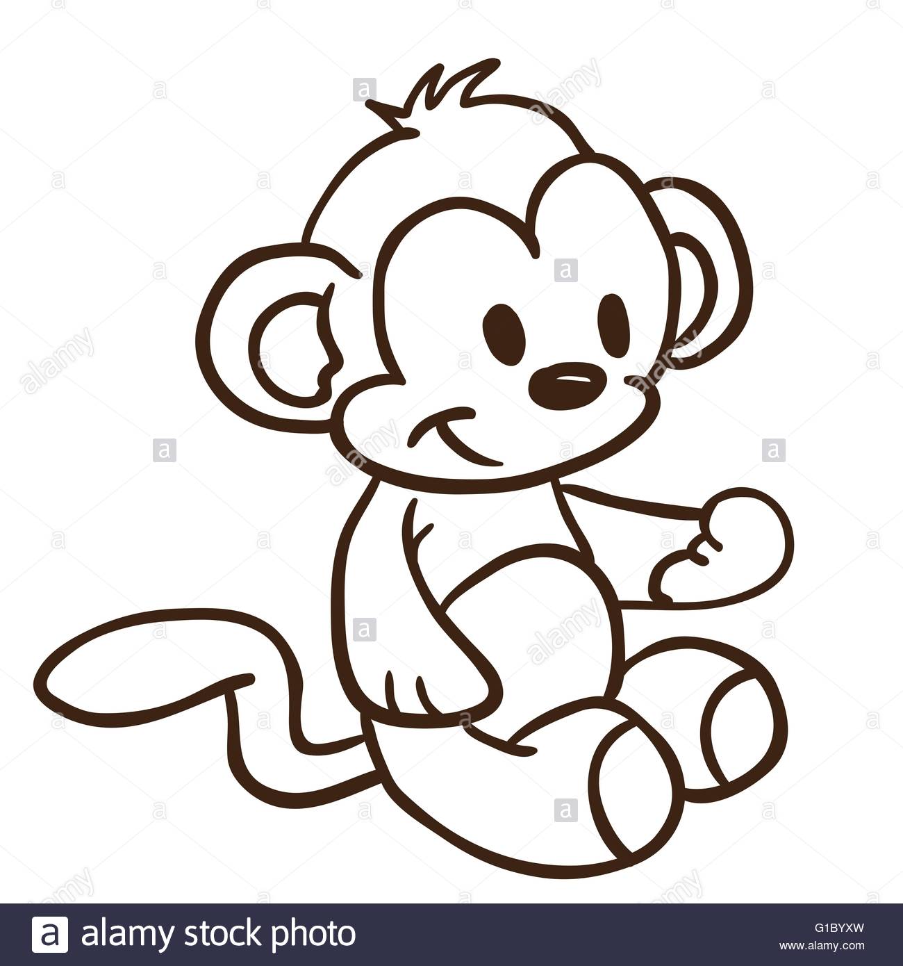 1300x1390 Simple Black And White Monkey Cartoon Stock Vector Art