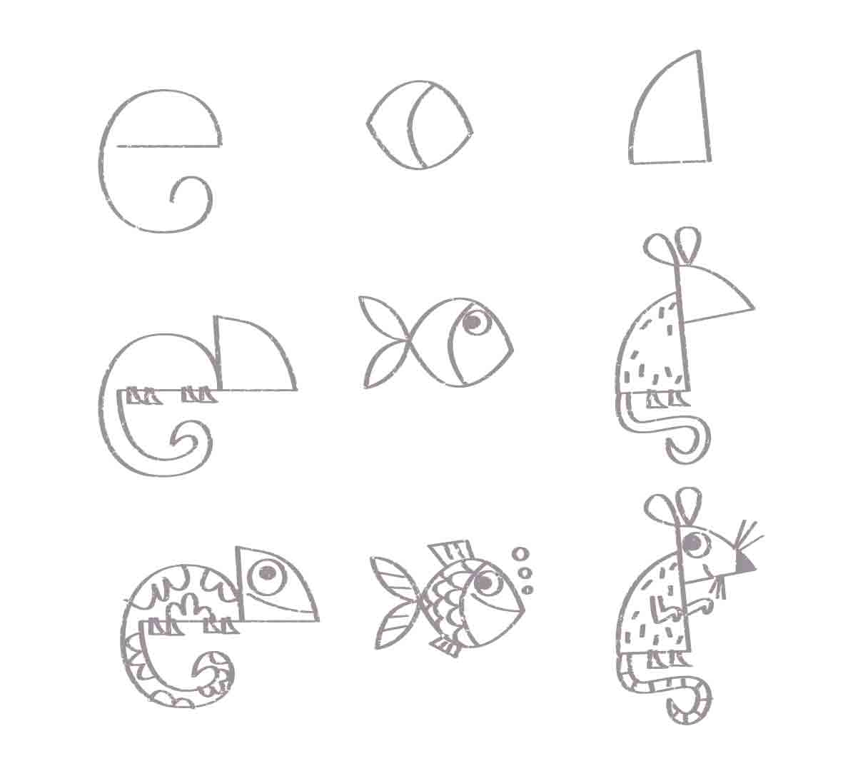1209x1066 How To Draw Simple Iguana Fish Mouse From Simple Shapes