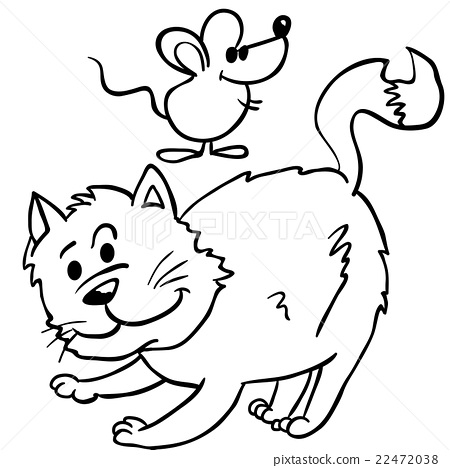 450x468 Simple Black And White Cat And Mouse Cartoon
