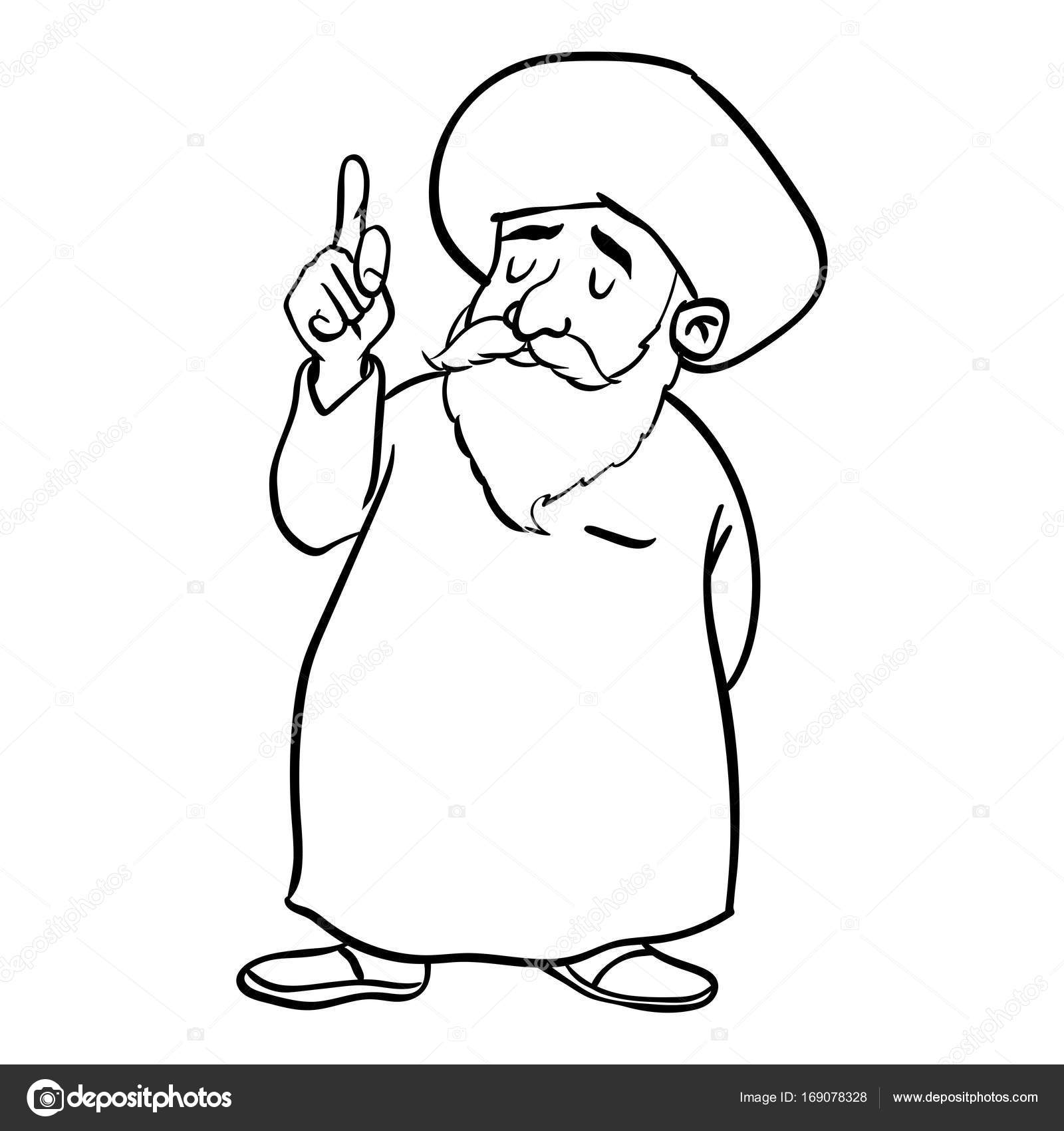 1600x1700 Cartoon Muslim Old Man Standing Vector Drawn Stock Vector