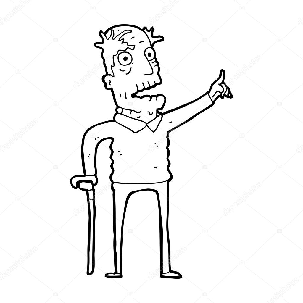 1024x1024 Cartoon Old Man With Walking Stick Stock Vector