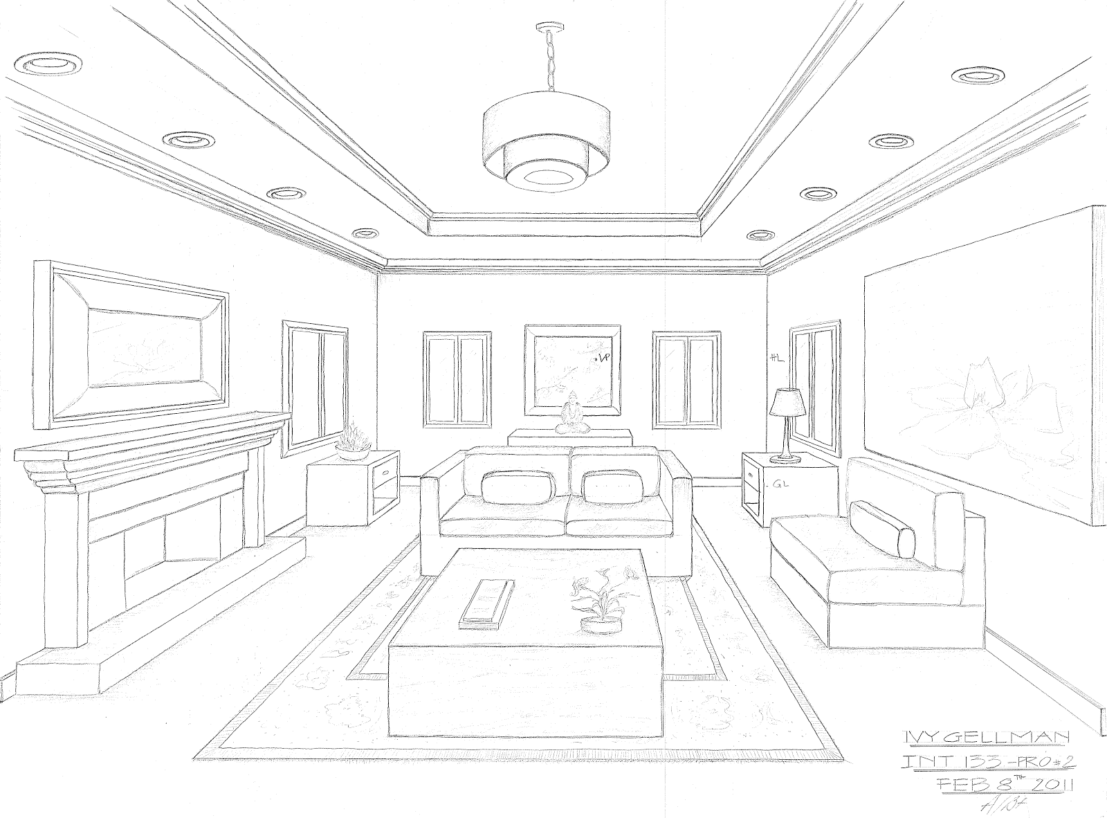 1600x1182 Living Room Perspective Drawing