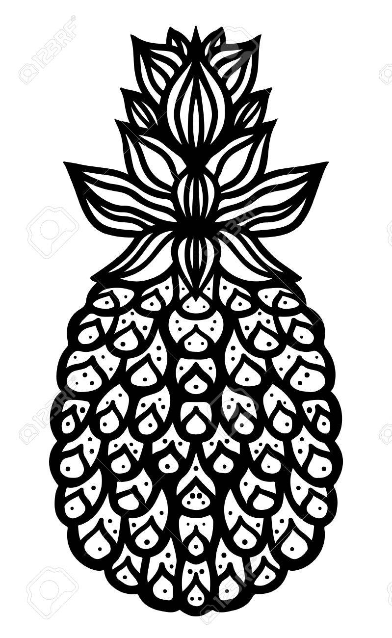 799x1300 Pineapple Black Sketch Cartoon Hand Drawn Illustration Isolated
