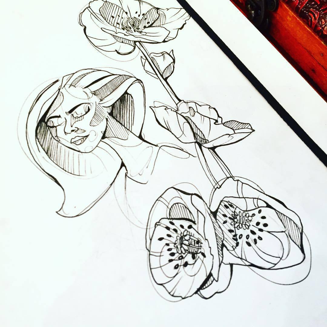 1080x1080 Drawn Poppy Line Drawing