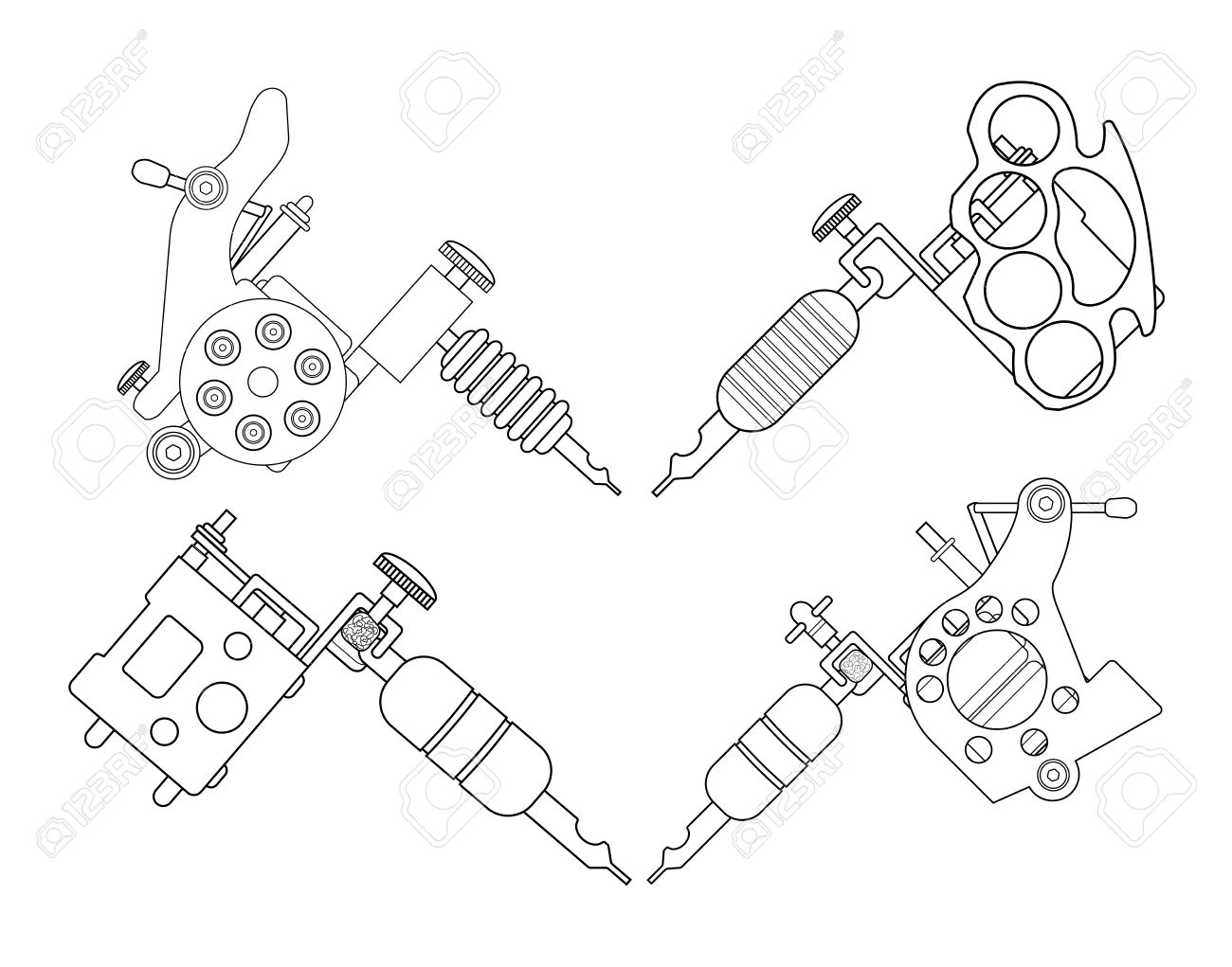 1300x1021 Set Of 4 Different Style Realistic Tattoo Machines Icons. Revolver