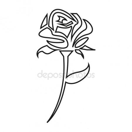 450x450 Black And White Line Drawing Of Rose Flower Stock Vector