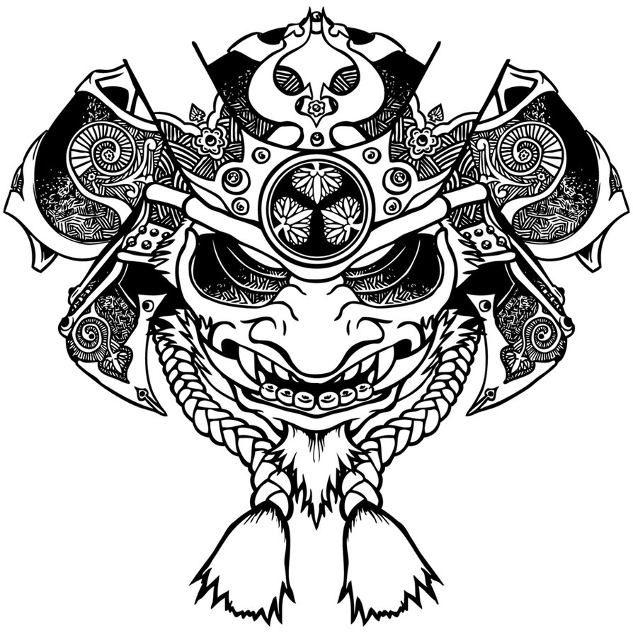 894x894 Crossed The Face Of An Oni And A Samurai Helm, For A Shirt Design