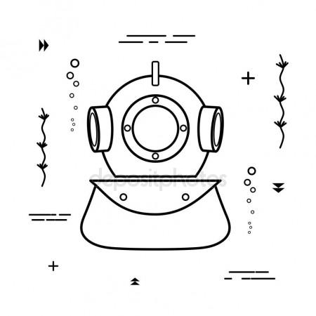 450x450 Old School Diving Helmet Underwater Drawing Stock Vector